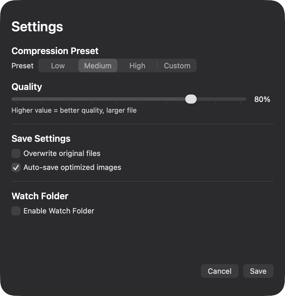 TrimrPix – compression settings and batch processing